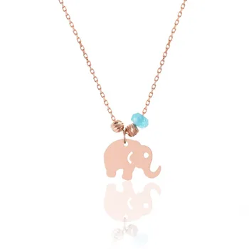 

Necklace Jewelry Pendant 925 Sterling Silver Rose Gold Elephant Featuring Aquamarine Stone with 43cm Chain