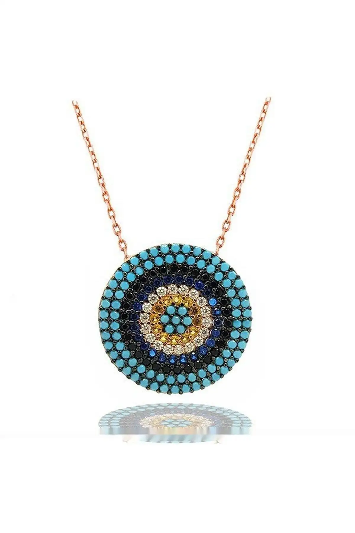 

Silver Rose Round Evil Eye Necklace