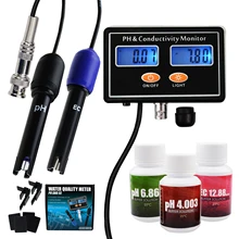Online PH & EC Conductivity Monitor Meter Tester ATC, Wall Mountable & Rechargeable, for Aquaculture, Aquarium, Pond, Hydroponic aquarium conductivity tester meter analyzer range 0 00 1999us atc 5 6v power adapter or internal battery free shipping