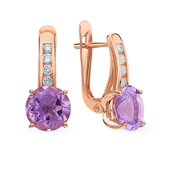 

Gold earrings with amethyst and cubic zirconia sunlight sample 585