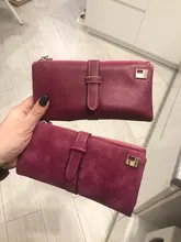 Bolso largo doble pliegue de famosa marca para mujer, billetera de cuero de nobuk con cordón, cremallera, billetera de gamuza, bolso de mano femenino