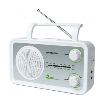 

Muse m-06sw white silver analog radius fm/am with built-in speaker