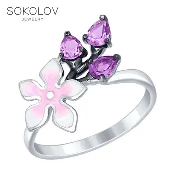 

Ring. sterling silver with enamel with amethysts fashion jewelry 925 women's male