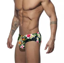 Bañador de cintura baja para hombre, ropa de baño Sexy con almohadilla de realce, estampado, secado rápido, para playa, Surf, Gay