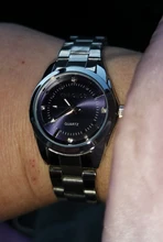 CHRONOS-Reloj de acero inoxidable con diamantes de imitación para mujer, pulsera de plata, cuarzo, resistente al agua, analógico, de negocios, esfera rosa y azul