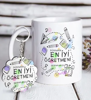 

Personalized World Best Teacher White Mug and Keychain Gift Seti-8