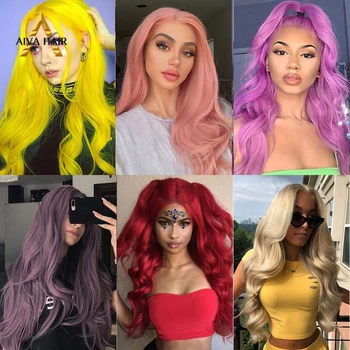 

Aiva Hair Purple Wig Glueless Synthrtic Lace Front Wig Heat Resistant High Density Yellow Red Blonde Pink Wigs For Black Women