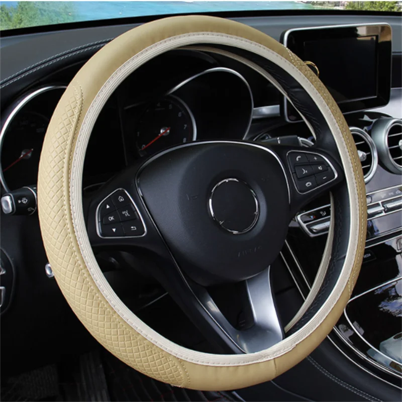 Car Steering Wheel Cover Braid Cover Cubre Volante Genuine Leather Breathable Anti Slip Auto Interior Decoration Accessories
