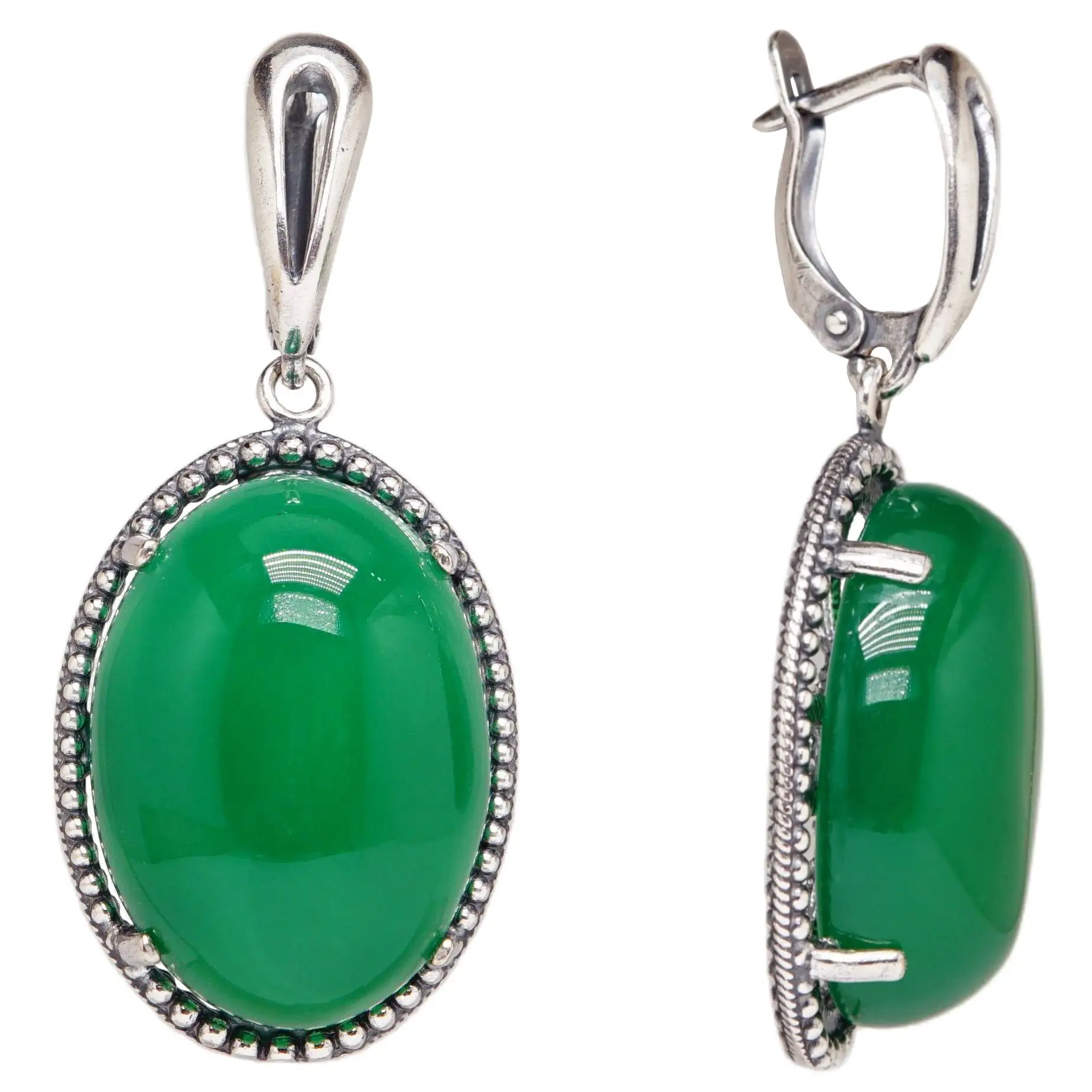 Earrings &quotCarmel&quot silver plated 12 Mk agate green natural stones large earrings 3581 good things | Украшения и аксессуары