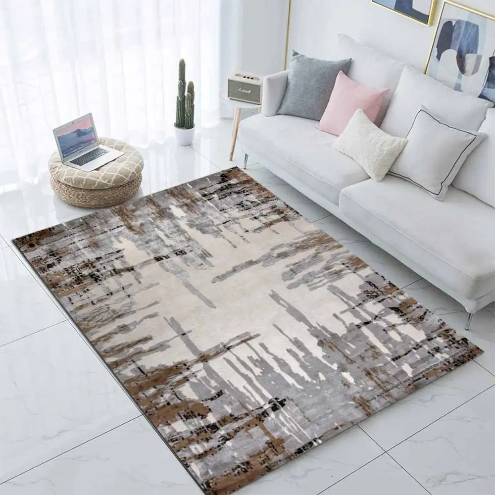 Серый коричневый Nordec скандинавские линии 3d печать Нескользящая микрофибра Гостиная декоративный современный моющийся коврик