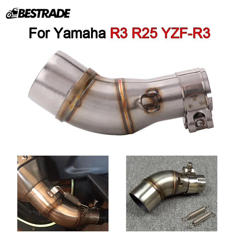 For Yamaha R3 YZF-R3 R25 MT- Motorcycle Exhaust Pipe Middle Link Pipe Slip On 51mm Muffler Escape Stainless Steel