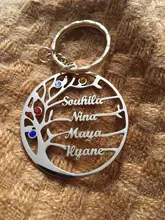 Auxauxme personalizada Birthstone árbol de llaveros de la vida de acero inoxidable miembro de la familia llavero de árbol regalos de cumpleaños para mamá y papá