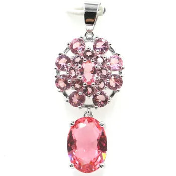 

42x17mm 2020 New Designed Created Pink Tourmaline Gift For Woman's Silver Pendant