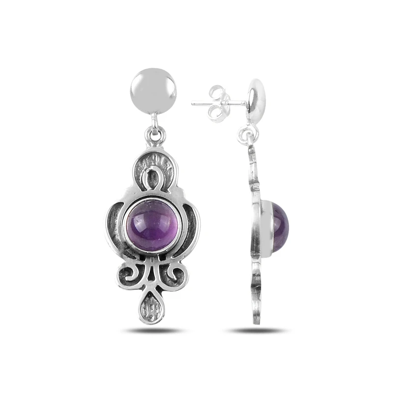 

Silver 925 Sterling Amethyst Stone Handwork Earrings