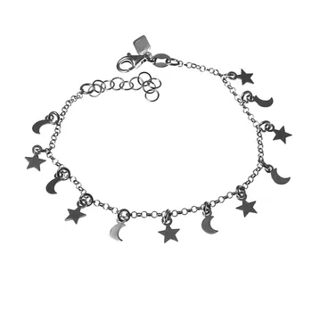 

Bracelet 925 Sterling silver m infant 16cm. Stars moons hanging smooth clasp