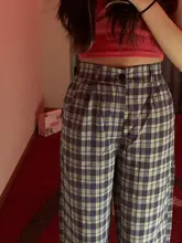 Pantalones largos sencillos Vintage a cuadros para mujer, pantalón de pierna ancha, informal, moda urbana