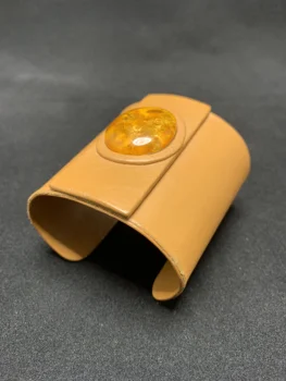 

Amber Leather Wide Bracelet Jewelry Vintage Antique women men