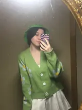 Neploe-Suéter de cuello de pico suelto para mujeres, jersey estilo Preppy de punto con flores, cárdigans, elegante, grueso, con impreso, corto, abrigo informal, 46565