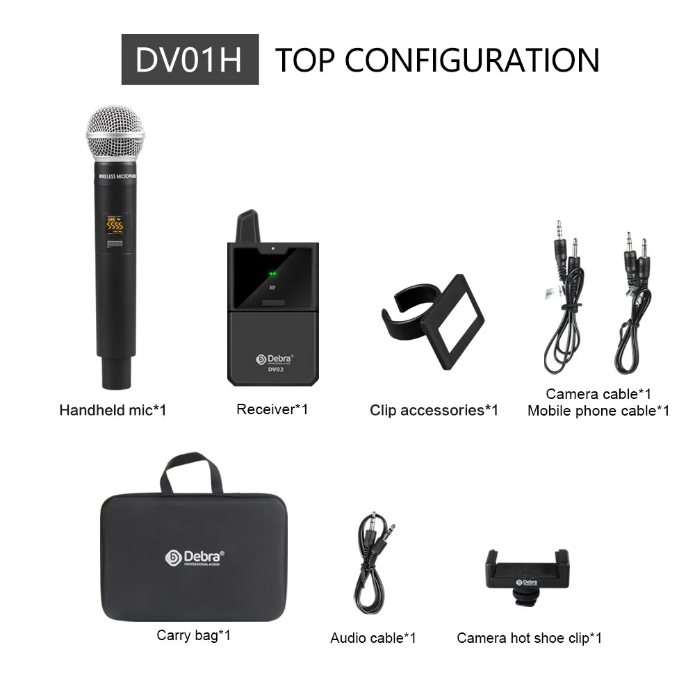 Debra DV01/02H UHF Wireless Handheld Mic with Monitor Function  Support Custom Content Card For Interview Live Broadcast VLOG 