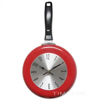 

Frying Pan Kitchen Wall Clock Metal Red 38 cm