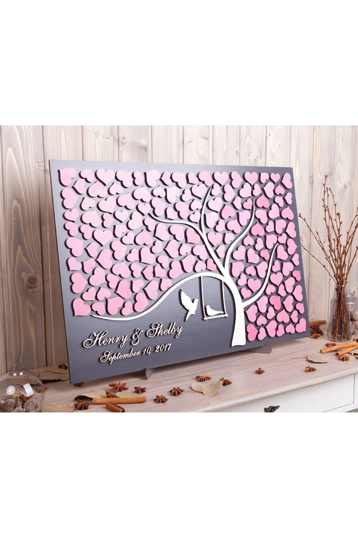 Wedding Guest Visitor Signature Book Wooden Personalized Alternatives to Names Date Mr and Mrs Mariage 3D Love Valentine's Rusti | Дом и