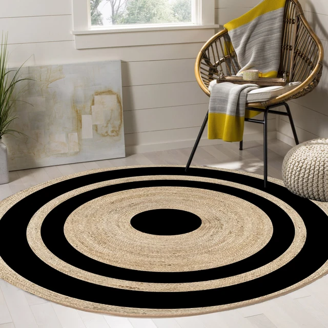 Jute Rug Round Natural Jute Hand Braided Circle Area Rug Carpet, Beige Color