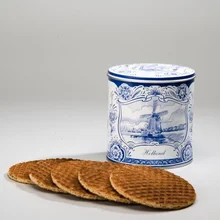 Delft голубая жестяная банка с голландским сиропом вафли