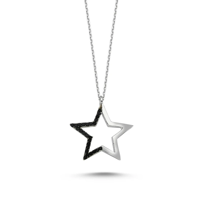 

Silver 925 Sterling Black Zircon Stone Star Necklace
