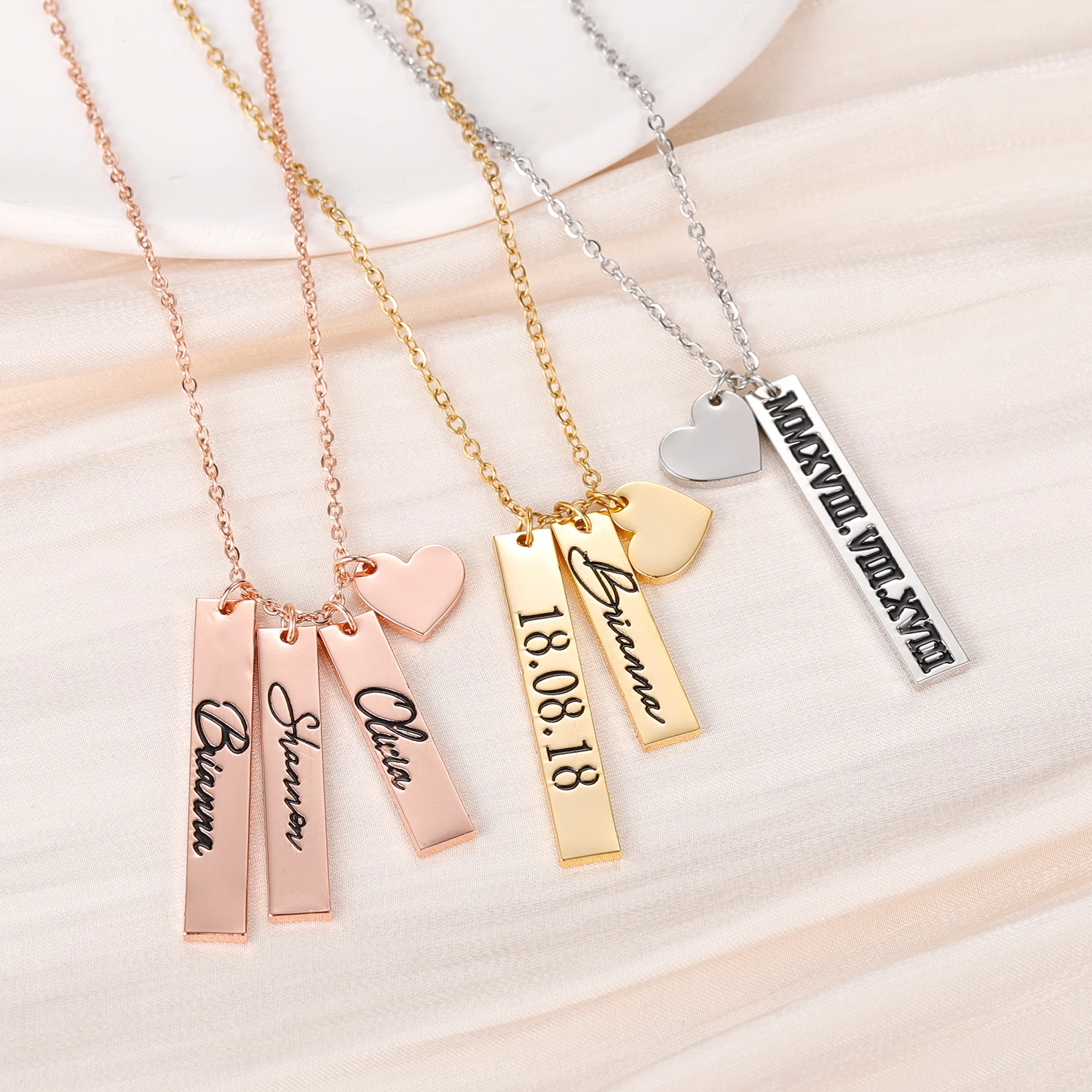 

Personalized Long Bar Necklace Engraving 1-3 Name Pendant Necklace Customized Jewelry Stainless Steel For Women Men Best Gift