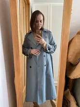 Gabardina larga con doble botonadura para mujer, abrigo ajustado con cinturón, ropa de primavera otoño