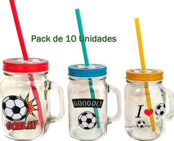 

Pack de 10 Tazas Jarra Futbol con tapa y caña. 420 ml. Detalles Comunion