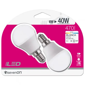 

2 Pack spherical LED bulbs E14 6W Equi.40W 470lm 25000H 7hSevenOn LED
