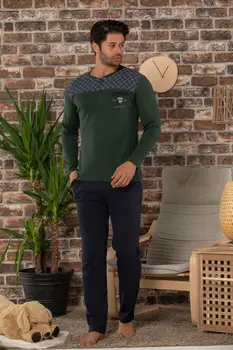 

STRAWBERRY Male Gray Cotton Long Sleeve Interlock Pajamas Suit