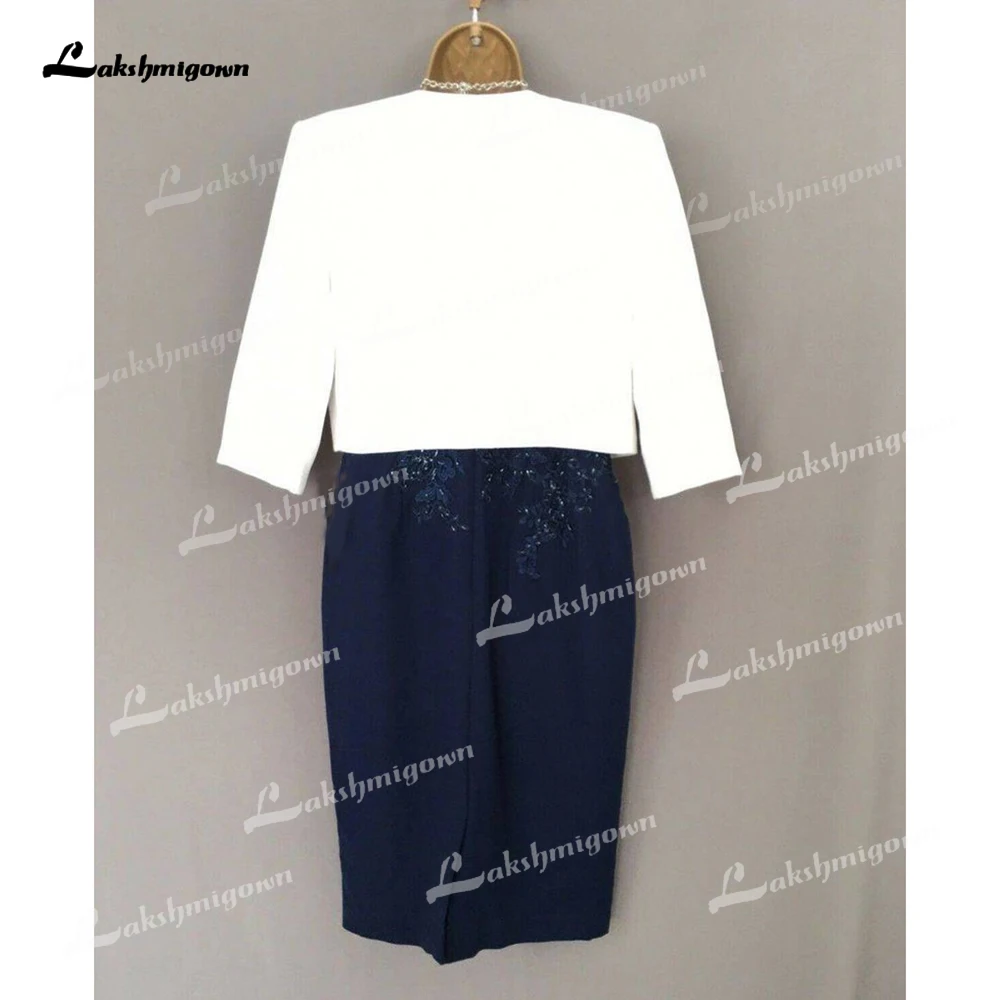 Contrast Color With Jacket Plus Size Mother Of The Bride Dresses Sheath V-Neck Short Groom Mother Dresses For Weddings Mother Bride Dresses