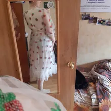 Isarse-vestido con fresas para mujer, ropa de fiesta francesa con bordado de lentejuelas, V profundo abombada en manga, dulce gasa de malla, 4XL, 5XL, 2021