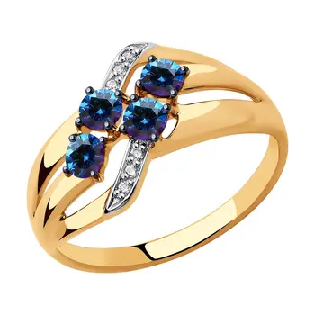 

Sokolov ring in Gold with colorless and blue Swarovski Crystals zirconia, fashion jewelry, gold, 585, women's male