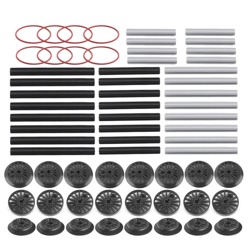 72 개/몫 기차 휠 스포크 RC 기차 플랜지 드라이버 수리 세트 레드 휠 크로스 액슬 빌딩 블록 세트 57999 85557 85558