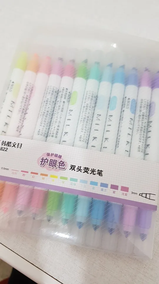 JIANWU 12pcs/set cute Double head fluorescent pen milkliner