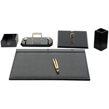 

Flash 6 PCs set Desk Organizer Set, Desk Set Wood imitation leather with hinged Writing pad Leather in 4 Colors