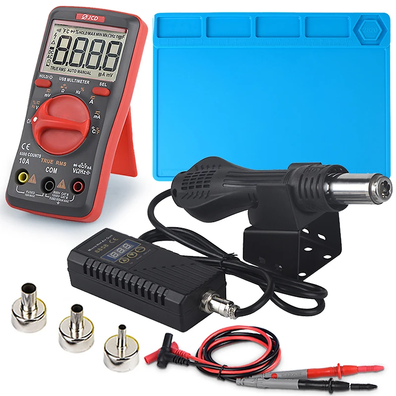 

QHTITEC Transisitor Tester Multimeter Soldering Rework Station with Hot Air Gun Set LED Digital Temperature Iron Kit