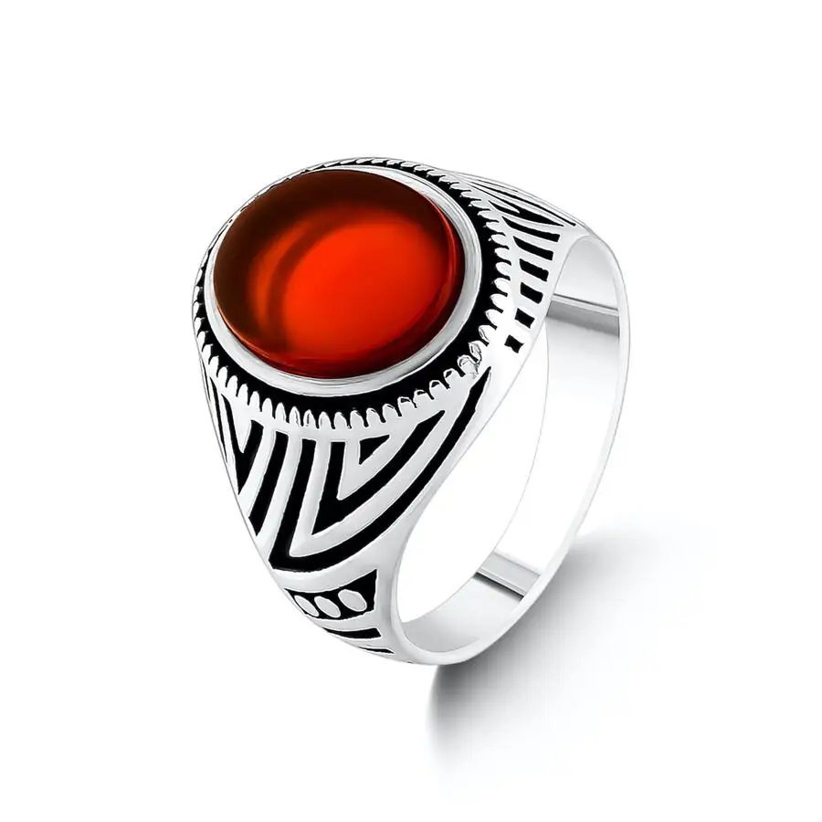 

Oval Small Agate Stone Ring for Men 925 Sterling Silver Collocation Fashion Natural Male Punk Mask Vintage Antique Jewelry