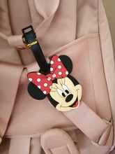 Disney-etiqueta de equipaje de viaje de dibujos animados, Mickey Mouse, Minnie, soporte de identificación, etiqueta portátil, Etiquetas de embarque de equipaje