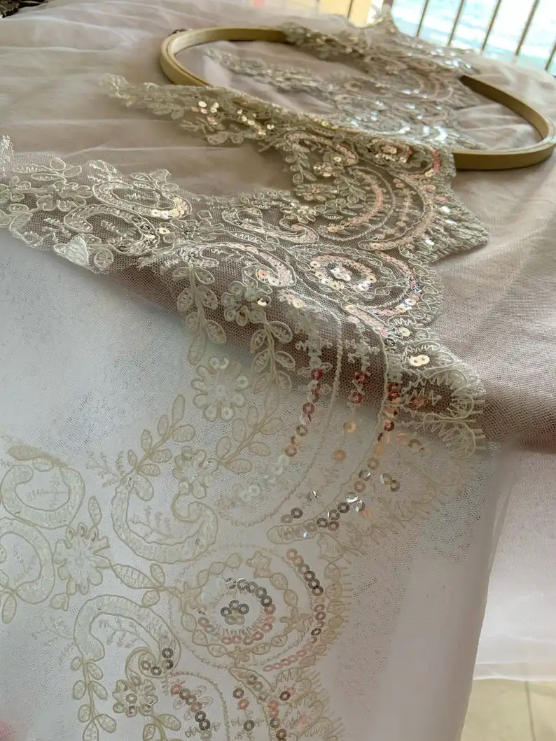 

5 ярдов, кружевная отделка с блестками цвета слоновой кости