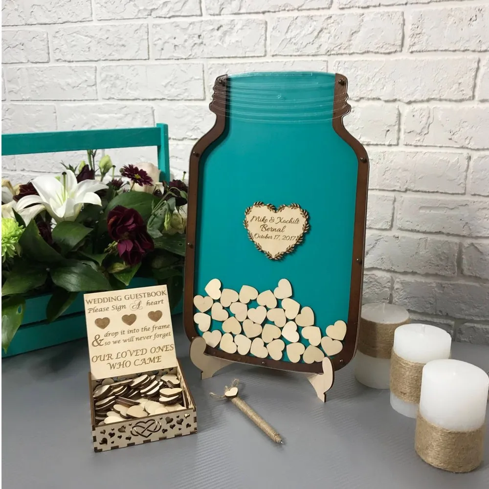 Изготовленные на заказ современные деревянные Свадебные стеклянная банка с