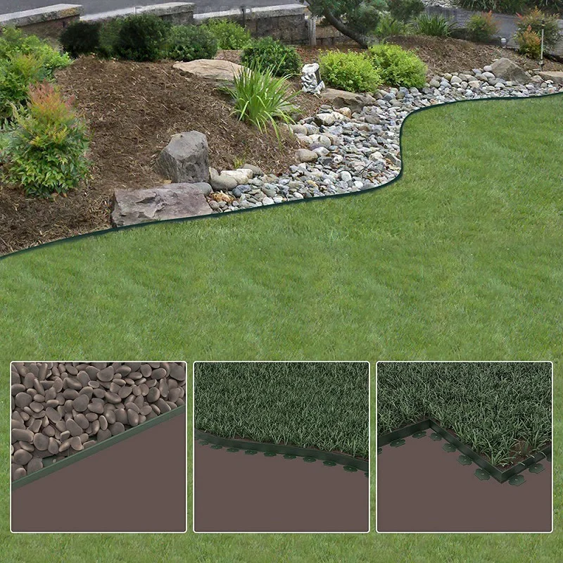 5M Fixed Garden barrier Lawn Grass Plastic Edging Border landscape with Anchoring Solid Pegs Easy Install Insert Lawn Border