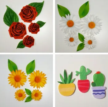 

Printed felt appliques flower design rose daisy cactus felt art DIY craft gift 30 pieces/lot 3-7 cm scrapbooking wall sticker