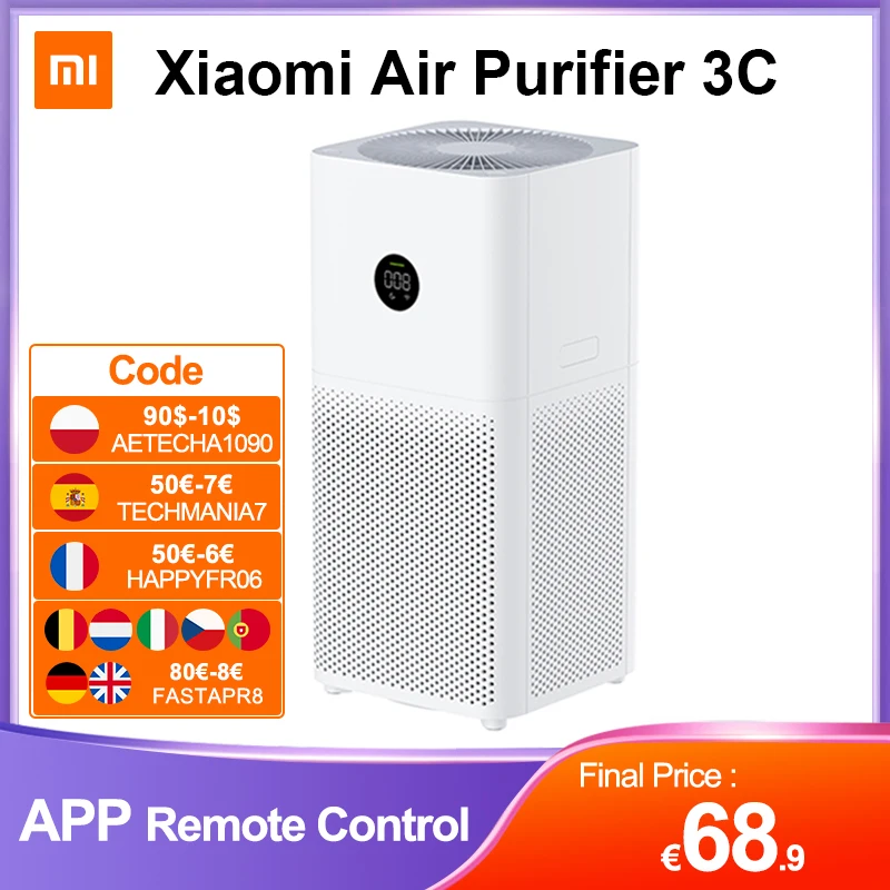 [50€-7€code:TECHMANIA7]Xiaomi Mi purificador de aire de 3C para casa MIJIA Smart limpiador de aire fresco Detector de humo filtro portátil de HEPA esterilizador PM 2,5 pantalla