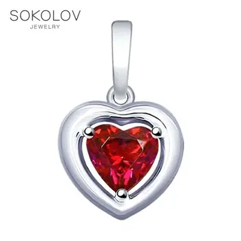 

Pendant SOKOLOV from silver with red Swarovski Crystals heart fashion jewelry 925 women's male, pendants for neck women