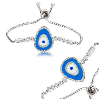 

KUTAYDAN 925 Sterling Silver Evil Eye With Lift Womens Bracelet