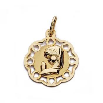 

Medal 18k gold pendant Virgin Girl 19mm. Forms openwork